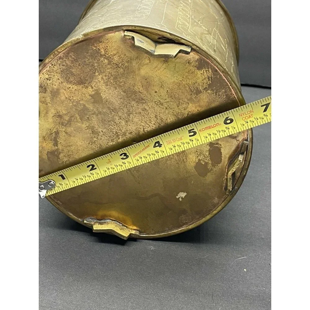 VTG 50s Brass‎ Tea Canister Jar Container Floral Etched Gold 12.5